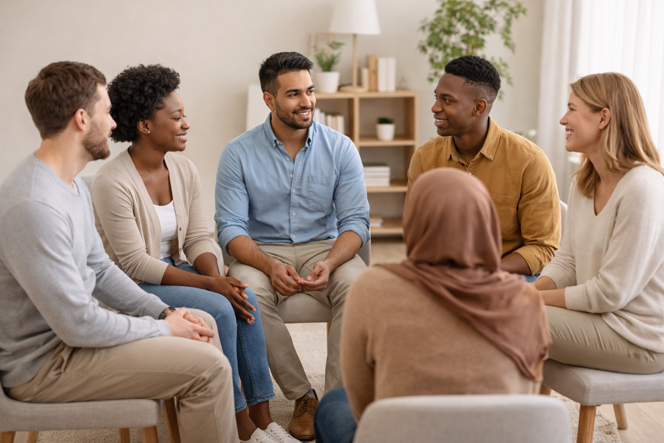 Diverse group therapy session